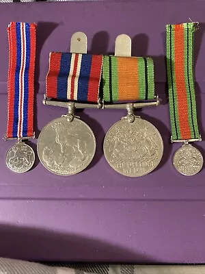 WW2 Medal PAIR FULL SIZE With Miniatures -Defence And War Medal (WWII GENUINE) • £40