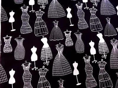 Michael Miller Dressforms Mannequin Fabric Black White Cotton OOP Silhouette BTY • $11.99