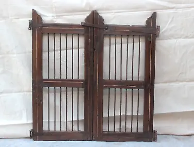 Vintage Iron Grill Wooden Dog Gate Antique Fatak Small Gate Home Wall Deco BX-72 • $649