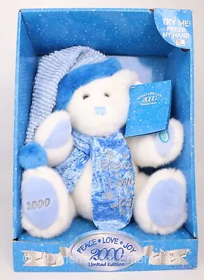 Dan Dee 2000 Limited Edition PEACE LOVE JOY BEAR 14  Musical Plush White Blue • $17.08
