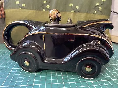 Slick Vintage Art Deco / Sadler Style Black And Gold Racing Car Teapot C.1970 • £10