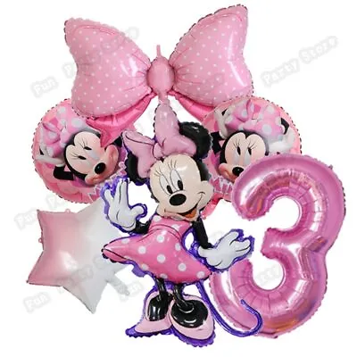 1set Pink Number Balloons Minnie Mouse Girl Birthday Party Decor Kids Toy Globos • £10.37