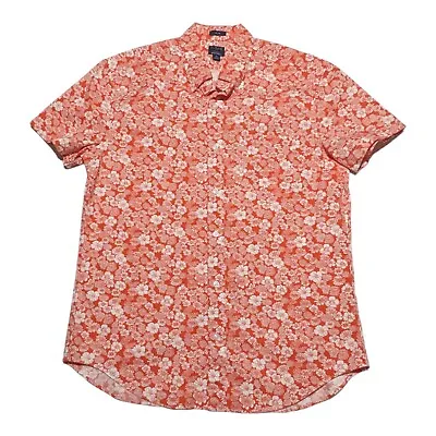 J Crew Mens M Short Sleeve Button Down Orange Floral Hawaiian Shirt EUC • $17.75