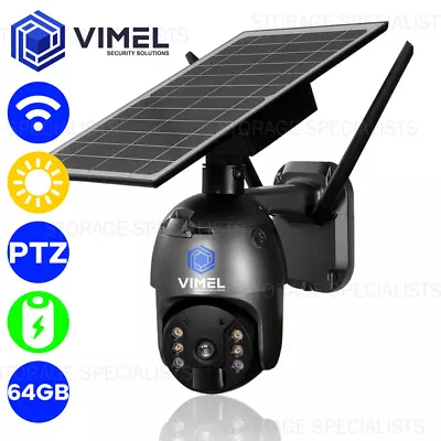 Wireless Solar Powered WIFI Security Camera 64GB Outdoor Flood Light LED PTZ • $169