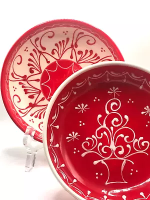 Ceramica EL TITI SPAIN Set Of 2 - Hand-Painted EMBOSSED BOWLS Red & White 6.25  • $13.75