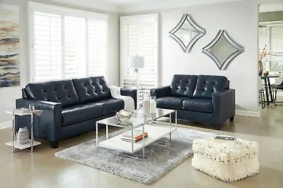 $1495 • Buy Ashley Furniture Altonbury Blue Leather Sofa And Loveseat Living Room Set