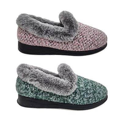 Panda Emille Boucle Ladies Slippers Slip On Warm Soft Top Fur Trim Flat Sole  • $44.95