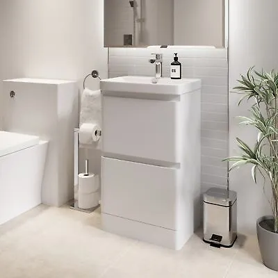 Bathroom Cloakroom Vanity Unit Wash Basin Cabinet Drawers Storage White 500mm • £196.13