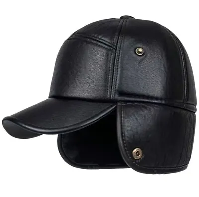 Winter Windproof Warm Leather Baseball Caps Earmuff Snapback Hat Golf Cap Unisex • £9.49