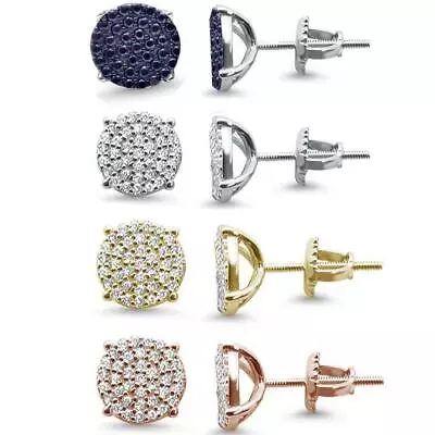 10MM Unisex Micro Pave Round CZ .925 Sterling Silver Stud Earrings Color Availab • $18.19