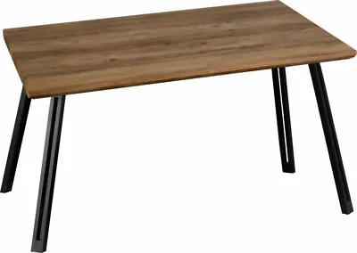 Quebec Straight Edge Dining Table In Oak Effect Top And Black  Metal Legs • £135.13