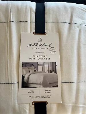 NEW! Magnolia Hearth & Hand Thin Stripe Duvet Cover Set ~Cream ~Size Queen/Full • $49.99