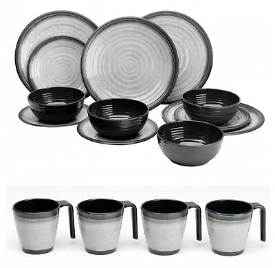 Granite Grey Melamine Mugs/ Dinner Set Camping Caravan Motorhome Outdoor Dining • £21.94