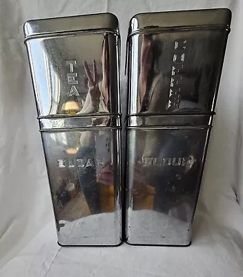  50's MCM Lincoln Beautyware Chrome Canister Set Flour Sugar Coffee Tea Vintage • $14.40