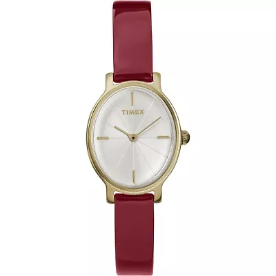 New Ladies Timex Milano Gold 24mm Oval Case High Gloss Red Strap Watch TW2R94700 • £49.50