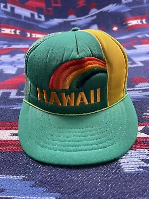 Vintage Hawaii Cap Hat Black Rainbow Snapback Trucker Mesh Hawaiian 80s 90s • $49.99
