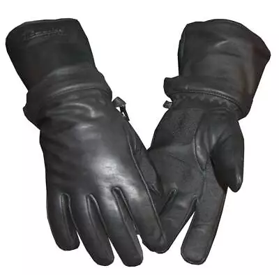 Redline Men's Zip-Off Cuff Full-Finger Fleece Lining Leather Gloves Black G-054 • $39.95