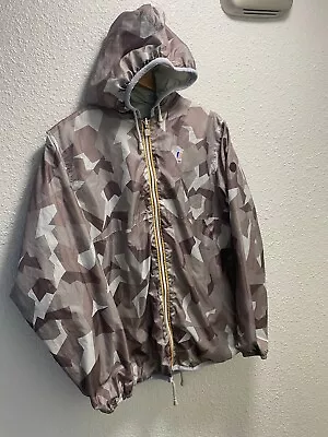 K-WAY Reversible Camouflage Beige Waterproof Hooded Windbreaker Jacket Men’s  L • $39.99