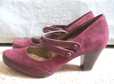 ❤️ Clarks Size 5 Burgundy Wine Suede Leather Combi Twin Strap Heel Shoes • £20