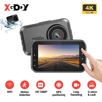 $91.99 • Buy XGODY UHD 4K Dash Cam Front And Rear DVR W/ WIFI GPS Car Camera Driving Recorder