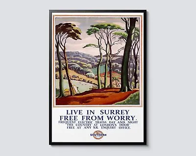 Live In Surrey British Railways Travel Portrait Vintage Illustration Wall Art • £120