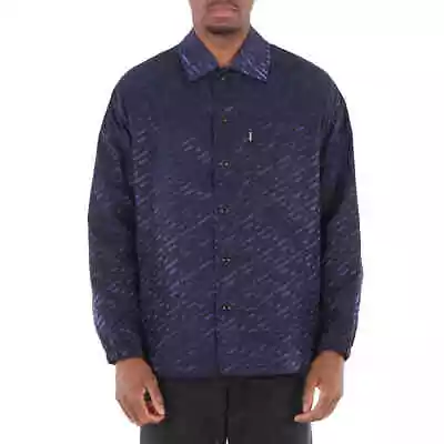 Versace Men's Navy Greca Logo Print Shirt Jacket Brand Size 48 (US Size 38) • $561