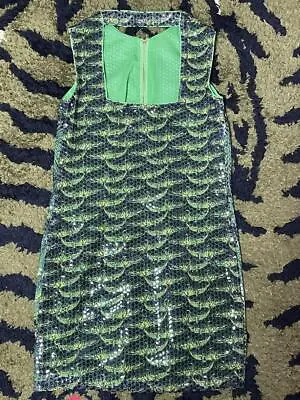 Versace X H&M Party Dress 34 Sleeveless Knee Length Green Sequins Crocodile Gold • $355.73