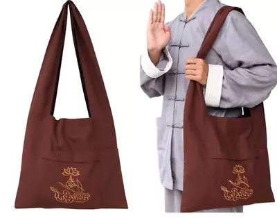 Embroidery Zen Monk Buddhist Meditation Kung Fu Temple Shoulder Bag Canvas Bags • $24.17