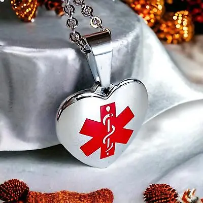 Diabetes Diabetic Medical Alert Silver Necklace Stainless Steel Chain Dog Tag • £12.99