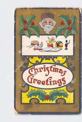 $4 • Buy Holiday Postcard Christmas Greetings Santa Toys Holly