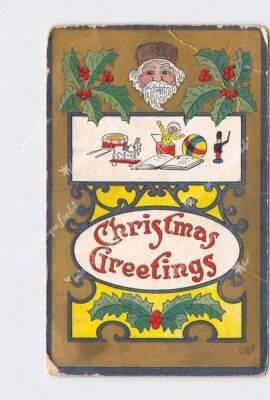 $4 • Buy Holiday Postcard Christmas Greetings Santa Toys Holly