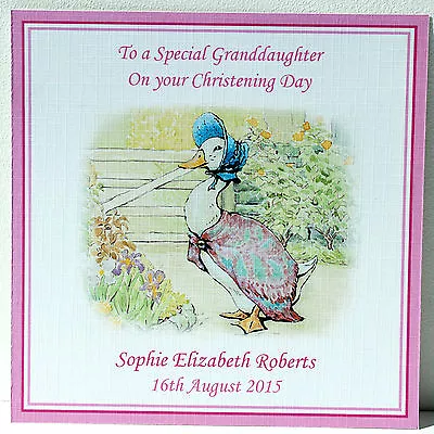 Personalised Handmade Christening Naming Baptism Card Girl Jemima Puddle-Duck • £4.25