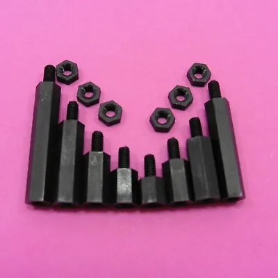 Black Male Pillars M3 Nylon Plastic With Nut Studs Hex Standoff Spacers • £2.89