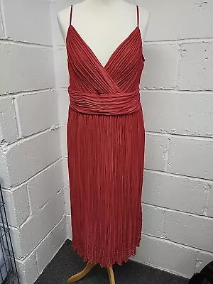 Long Tall Sally Raspberry Red Crinkle Vneck Strappy Midi Dress. Size 16.PW • £14
