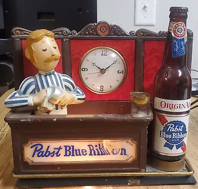 Vintage Pabst Blue Ribbon Bartender Working Light And Clock  • $239