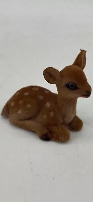 Vintage Christmas Village Spotted Fawn Flocked Felt Baby Deer Laying Reindeer 2  • $22.99