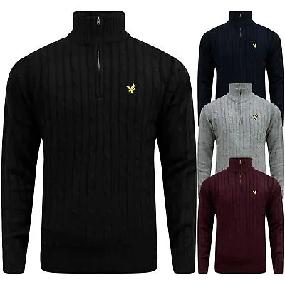 Lyle & Scott Mens Cable Knit Half Zip Jumper Crew Neck Weave Knitted Cardigan • £13.99