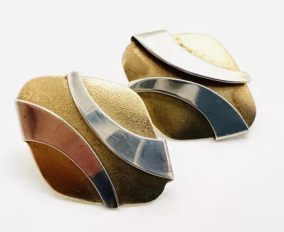 ED LEVIN 14k Gold & Sterling Silver Modernist Abstract Earrings Vintage Jewelry • $175