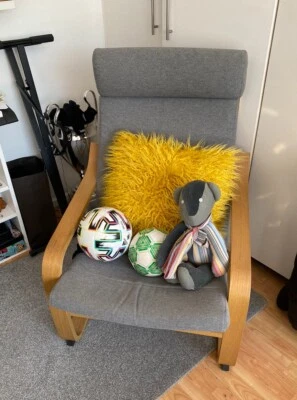 £6 • Buy Ikea Poang Chair With Grey Cushions And Light Wood Frame.