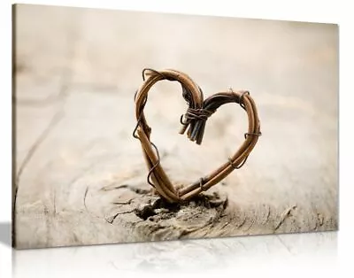 Rustic Art Willow Heart Canvas Wall Art Picture Print • £19.99