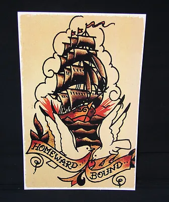Homeward Bound Ship Navy Sailor Jerry Vintage Style Tattoo Poster Print Pin Up • $6