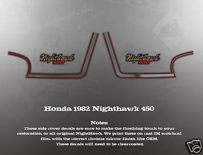 $33.50 • Buy Honda 1982 Nighthawk 450 Side Cover Decals Like Nos