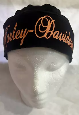 Harley Davidson Black With Orange Bar & Shield Logo Helmet Do Rag Skull Cap • $12.95