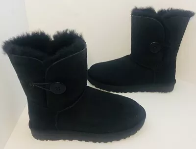 Ugg Bailey Button II Womens Size 7 US Black Suede Sheepskin Winter Boots 1016226 • $79.99