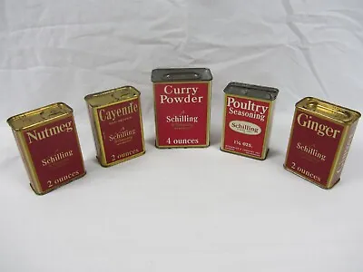 Lot Of 5 Red Schilling Spice Tins 1933 1950 Vintage Used • $29