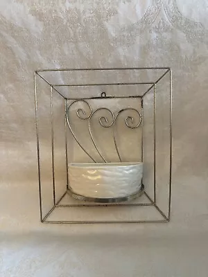 Vintage Mid Century Modern Wall Planter - Brass Frame With White Pottery 1950s • $44.95