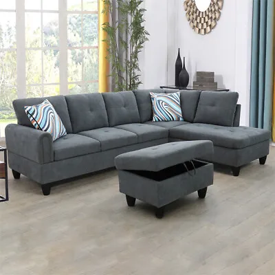 Pick Up Dark Grey Flannel 3-Piece Modular Sectional Couch Living Room Sofa Set • $499