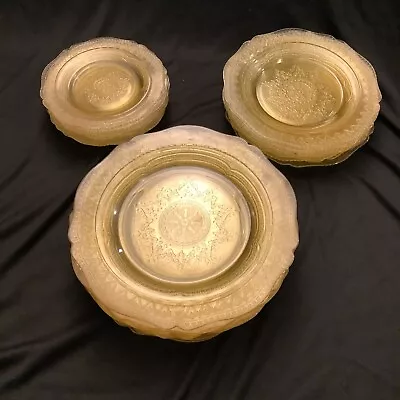 Amber Yellow Depression Glass Dinner Plate Set (Vintage) • $210