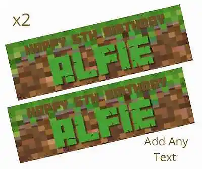 2x Personalised MINE CRAFT GAMING Happy Birthday Banner LARGE Poster ANY TEXT • £6.95