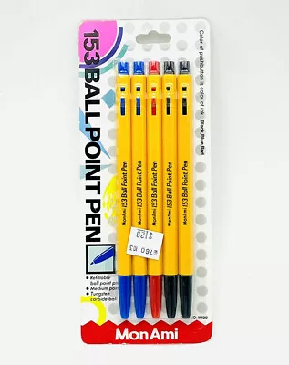 MONAMI 153 Ball Point Pen Pack Of 5 - Medium Point - Red Blue Black Refillable • $11.99